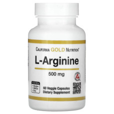 L-Аргинин, 500 мг, L-Arginine, California Gold Nutrition, 60 вегетарианских капсул
