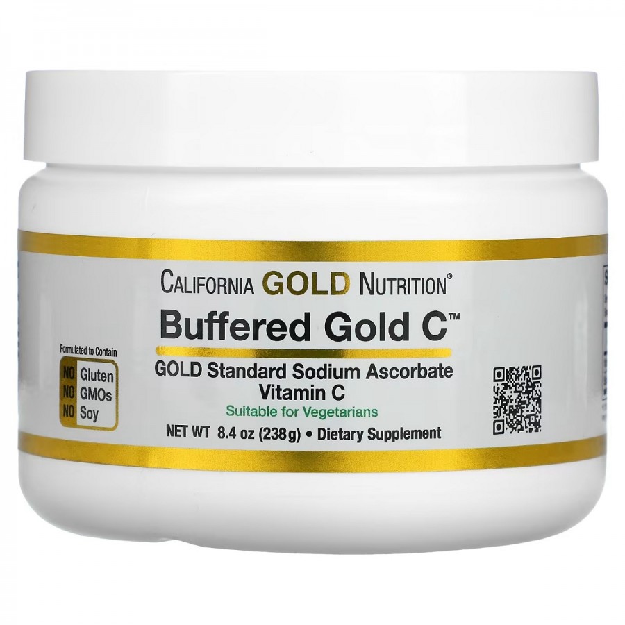 Буферизований Вітамін C, 1000 мг, некислий порошок, Buffered Gold C, Non-Acidic Vitamin C Powder, Sodium Ascorbate, California Gold Nutrition, 238 г