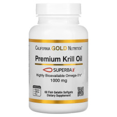 Крилловое масло премиум качества, 1000 мг, Premium Krill Oil with Superba2, California Gold Nutrition, 60 желатиновых капсул