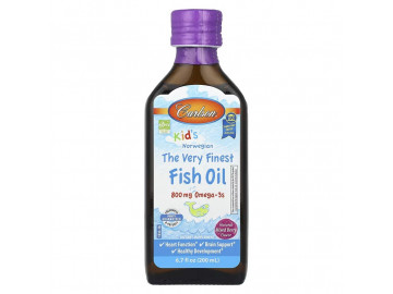 Норвезький риб'ячий жир для дітей, смак ягід, 800 мг, Kid's Norwegian Fish Oil, Carlson, 200 мл