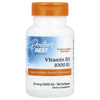 Вітамін D3, 25 мкг (1000 МО), Vitamin D3, Doctor's Best, 180 желатинових капсул