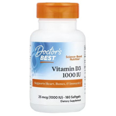 Вітамін D3, 25 мкг (1000 МО), Vitamin D3, Doctor's Best, 180 желатинових капсул