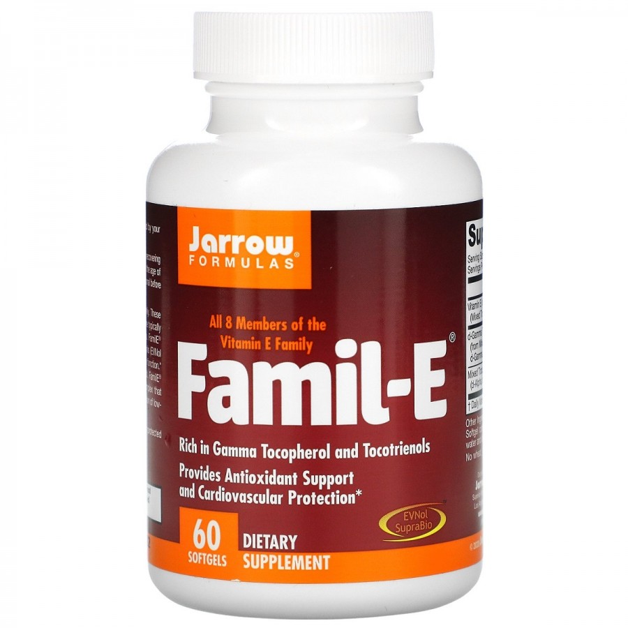 Вітамін Е, Сімейство вітамінів E, Famil-E, Jarrow Formulas, 60 желатинових капсул