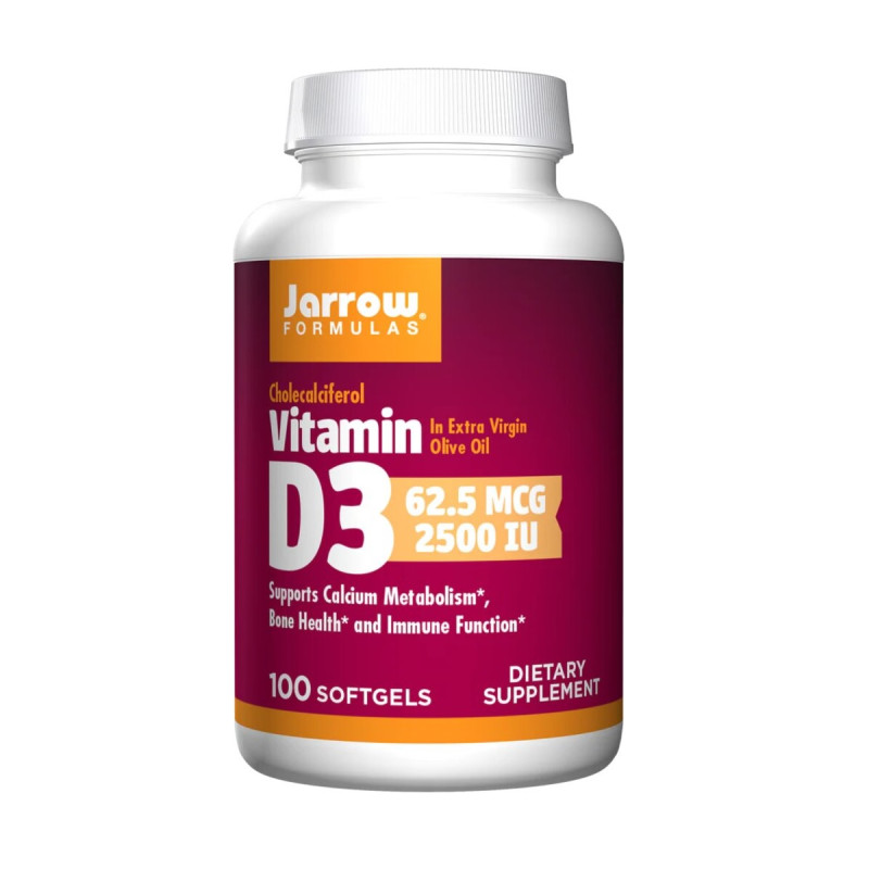 Витамин D3 (Холекальциферол), 2500 МО, Jarrow Formulas, 100 гелевых капсул