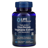 Экстракт капустных растений тройного действия с ресвератролом, Triple Action Cruciferous Vegetable Extract with Resveratrol, Life Extension, 60 вегетарианских капсул