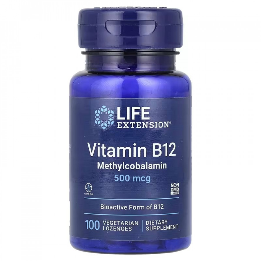 Вітамін B12, Метилкобаламін, 500 мкг, смак полуниці, Vitamin B12, Methylcobalamin, Life Extension, 100 жувальних таблеток
