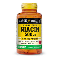 Ниацин 500мг, B3, Niacin Flush Free, Mason Natural, 60 капсул