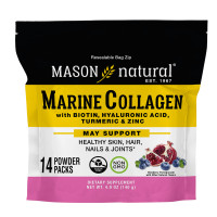 Морской коллаген, вкус черники и граната, Marine Collagen, Mason Natural, 14 пакетиков по 10 гр.