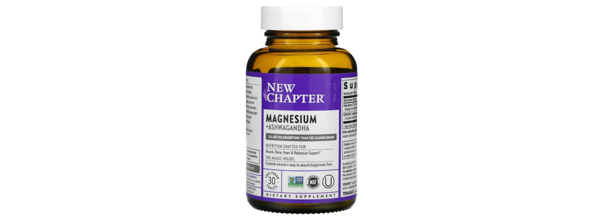 Магний и Ашваганда, Magnesium + Ashwagandha, New Chapter, 30 вегетарианских капсул