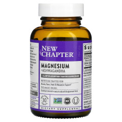Магний и Ашваганда, Magnesium + Ashwagandha, New Chapter, 30 вегетарианских капсул