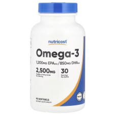 Омега-3, Omega-3, Nutricost, 90 гелевих капсул