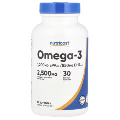 Омега-3, Omega-3, Nutricost, 90 гелевих капсул