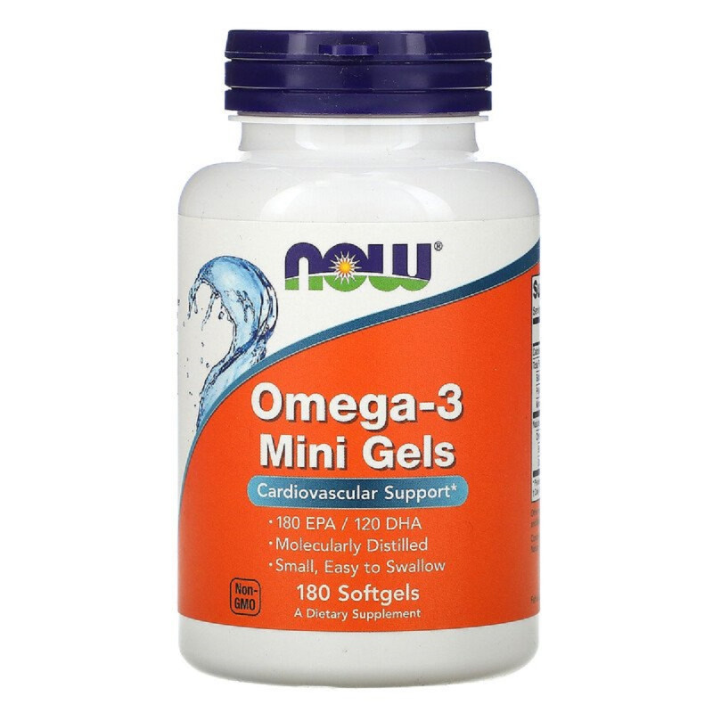 Омега-3, Omega-3 Mini Gels, Now Foods, 180 мягких таблеток