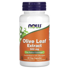 Экстракт листьев оливкового дерева, 500 мкг, Olive Leaf Extract, Now Foods, 60 вегетарианских капсул