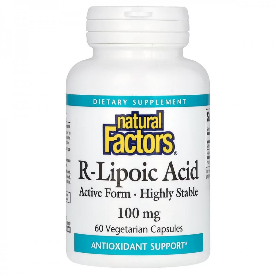 R-ліпоєва кислота, 100 мг, R-Lipoic Acid+, Natural Factors, 60 вегетаріанських капсул