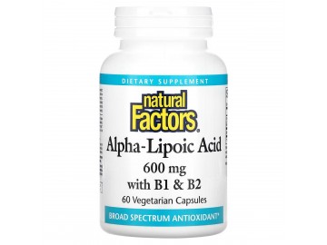 Альфа-ліпоєва кислота з вітамінами B1 та B2, 600 мг, Alpha-Lipoic Acid with B1 & B2, Natural Factors, 60 вегетаріанських капсул