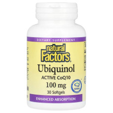 Убихинол, активный CoQ10, 100 мг, Ubiquinol, Active CoQ10, Natural Factors, 30 гелевых капсул