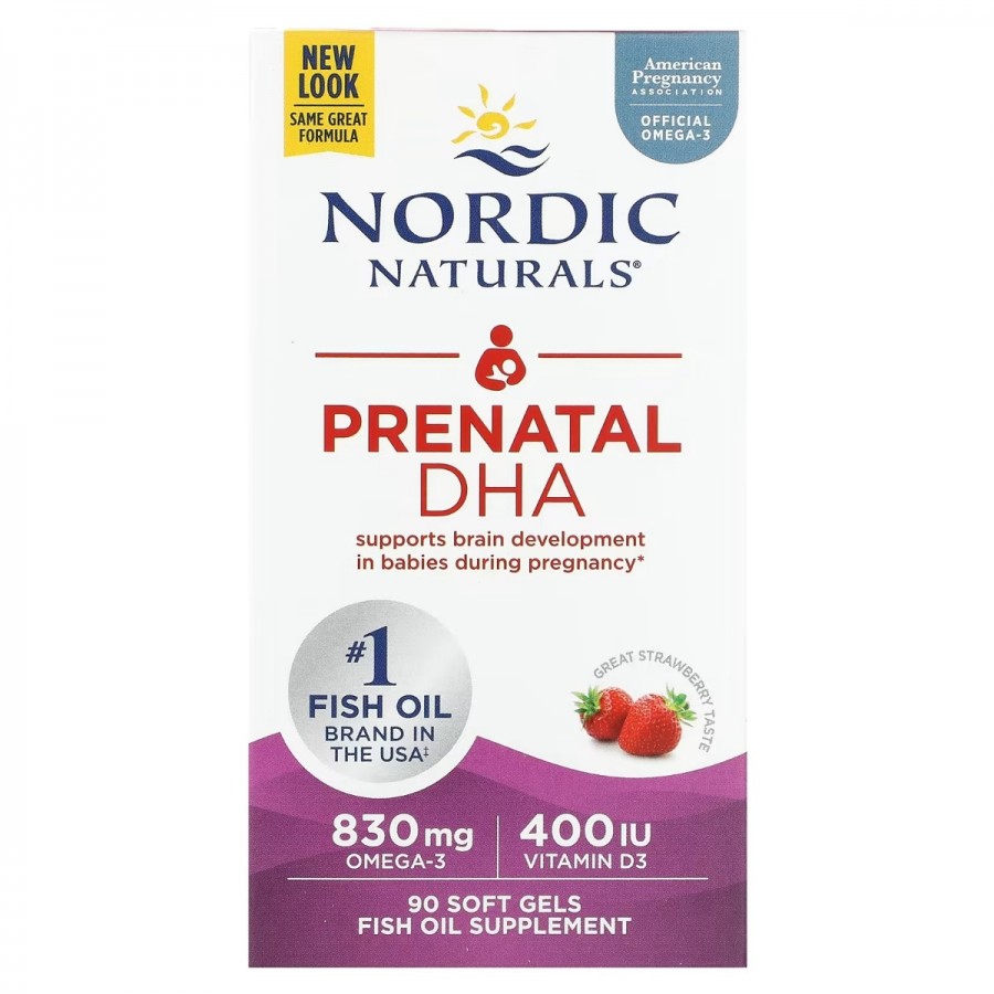 ДГК (докозагексаєнова кислота) для вагітних, смак полуниці, Prenatal DHA, Nordic Naturals, 90 гелевих капсул