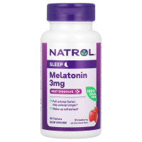 Мелатонин быстрорастворимый, 3 мг, вкус клубники, Melatonin, Fast Dissolve, Natrol, 90 таблеток