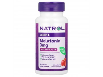 Мелатонін швидкорозчинний, 3 мг, смак полуниці, Melatonin, Fast Dissolve, Natrol, 90 таблеток