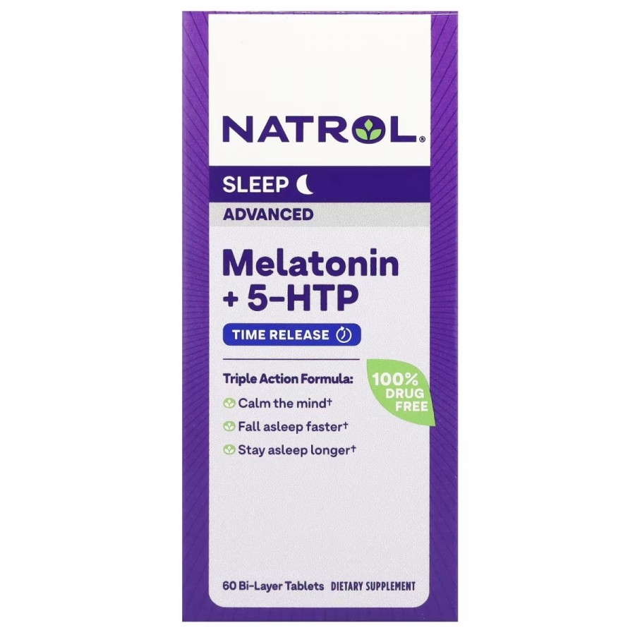 Мелатонін з 5-HTP, покращений сон, Melatonin + 5-HTP, Natrol, 60 таблеток