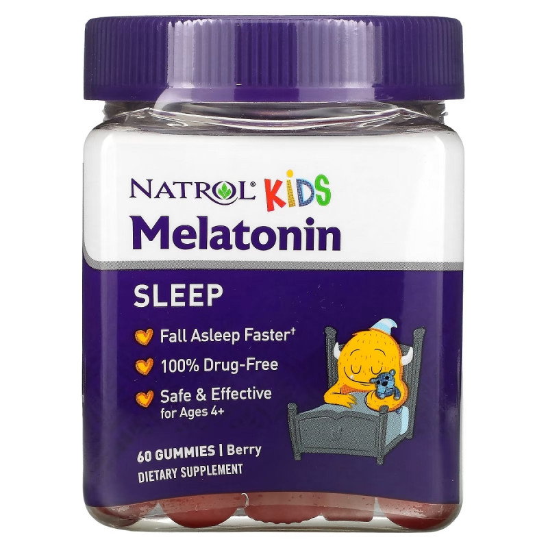 Мелатонин для детей от 4 лет, 1 мг, вкус ягод, Melatonin, Ages 4+, Natrol, 60 жевательных конфет