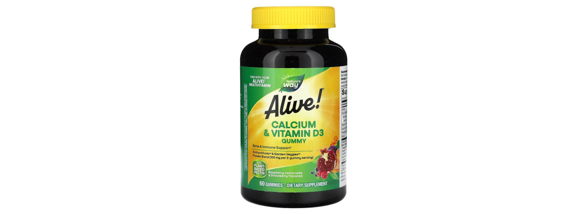 Кальций и витамин D3, вкус малина-лимонад и клубника, Alive! Calcium & Vitamin D3 Gummy, Nature's Way, 60 жевательных конфет.