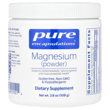 Магній, 250 мг, Magnesium Powder, Pure Encapsulations, 108 г