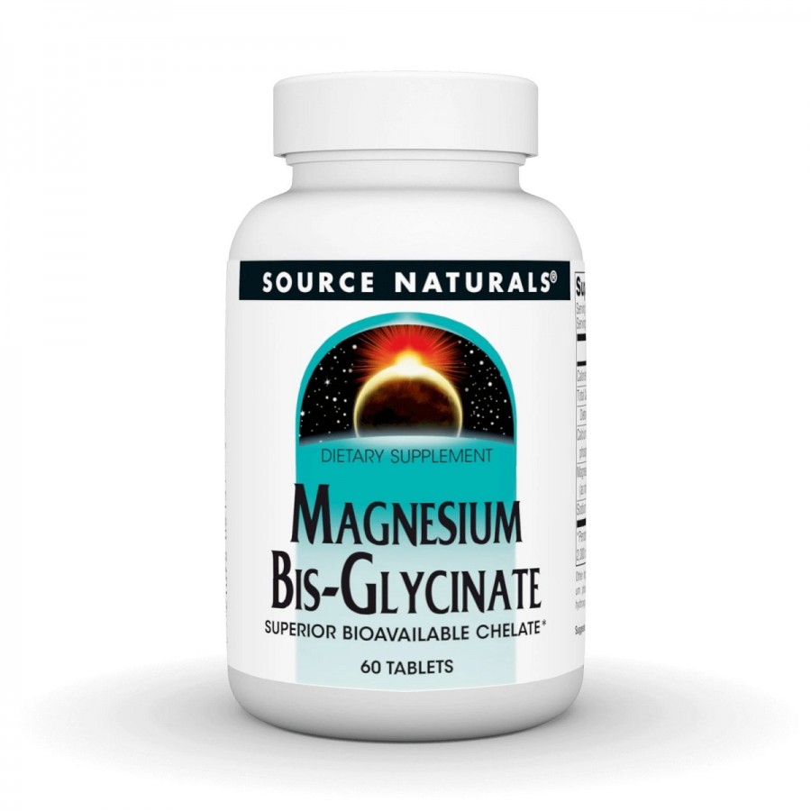 Магній Бісгліцинат, Magnesium Bis-Glycinate, Source Naturals, 60 таблеток