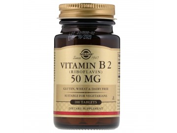 Вітамін B2 (рибофлавін), Vitamin B2 (Riboflavin), 50 мг, Solgar, 100 таблеток