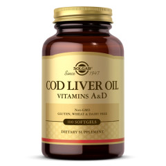 Витамины A и D из печени норвежской трески, Cod Liver Oil & Vitamins A&D, Solgar, 100 желатиновых капсул