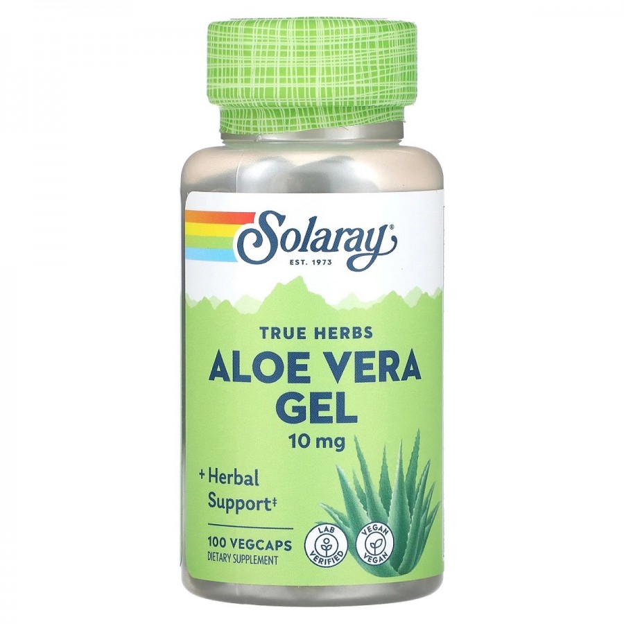 Алое вера, концентрований гель, 10 мг, Aloe Vera Gel, Solaray, 100 вегетаріанських капсул