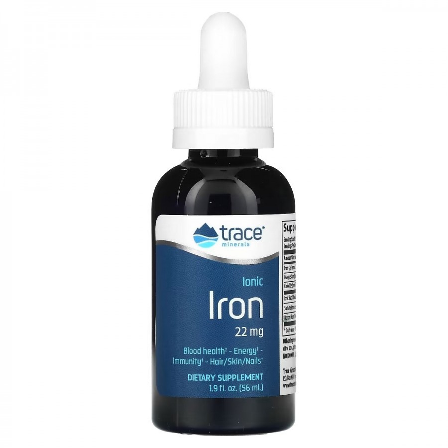 Залізо іонізоване у краплях, 22 мг, Ionic Iron, Trace Minerals, 59 мл