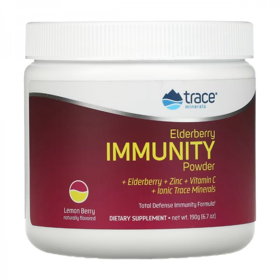 Посилення імунітету з бузиною, смак лимона та ягід, Elderberry Immunity Powder, Trace Minerals, 190 гр