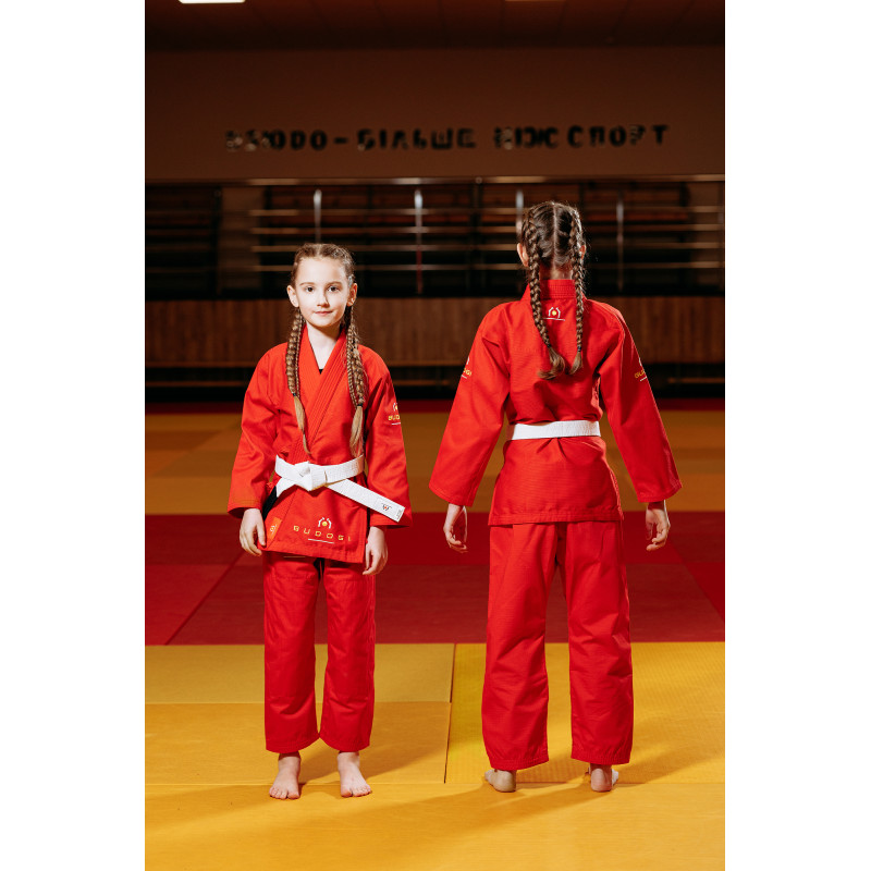 Красное детское кимоно для девочек, джиу-джитсу, TM BUDOGI, рост 120 см, плотность 350 гр/м.кв.