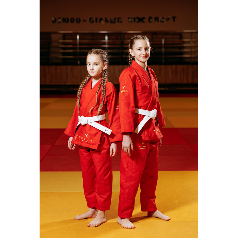 Красное детское кимоно для девочек, джиу-джитсу, TM BUDOGI, рост 120 см, плотность 350 гр/м.кв.