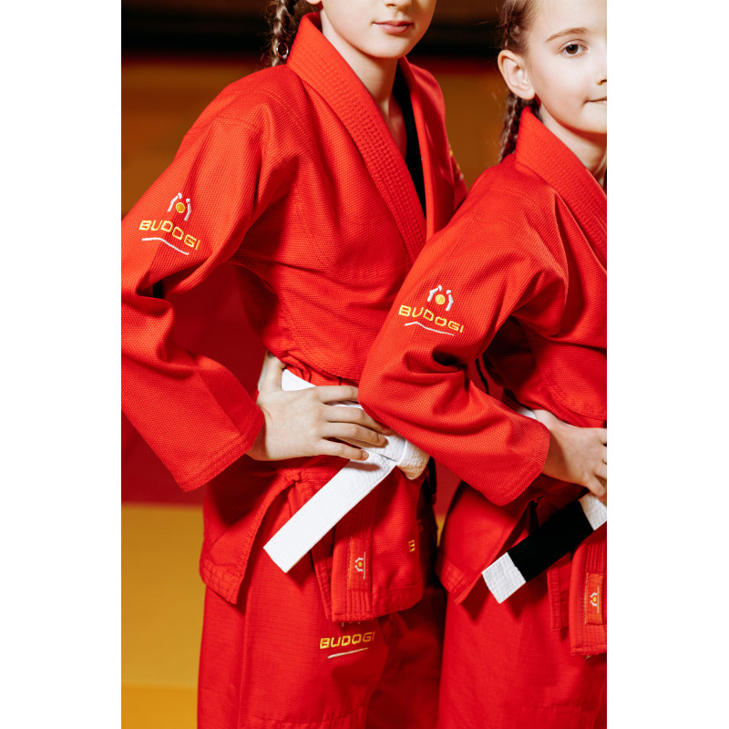 Красное детское кимоно для девочек, джиу-джитсу, TM BUDOGI, рост 120 см, плотность 350 гр/м.кв.