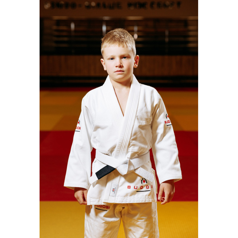 Біле дитяче кімоно для хлопчиків, джиу-джитсу, TM BUDOGI, зріст 140 см, щільність 350 гр/м.кв.