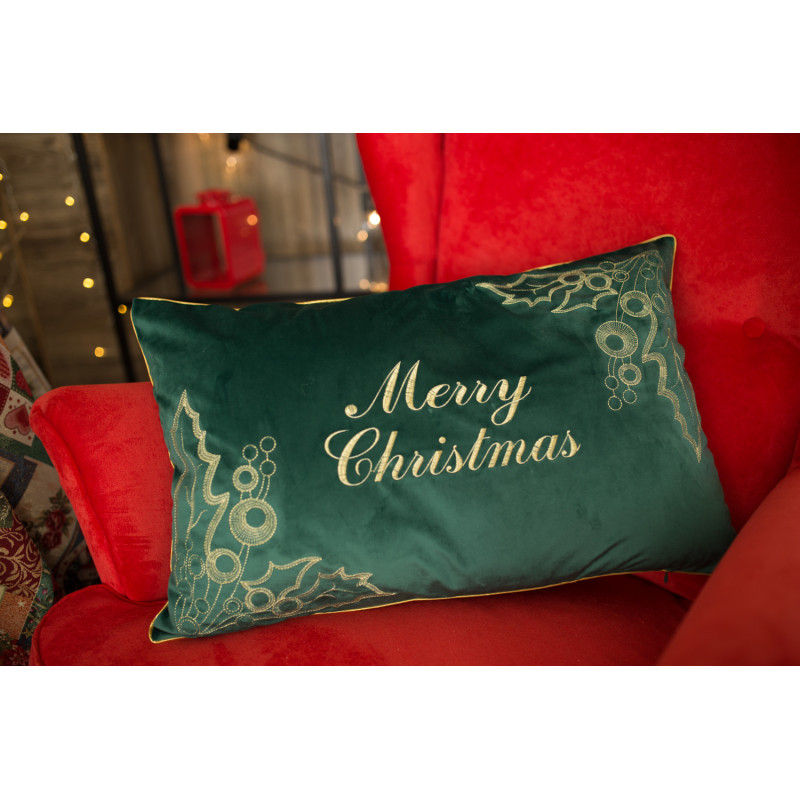Наволочка новорічна оксамитова вишивана NOV01ZH "Merry Christmas"