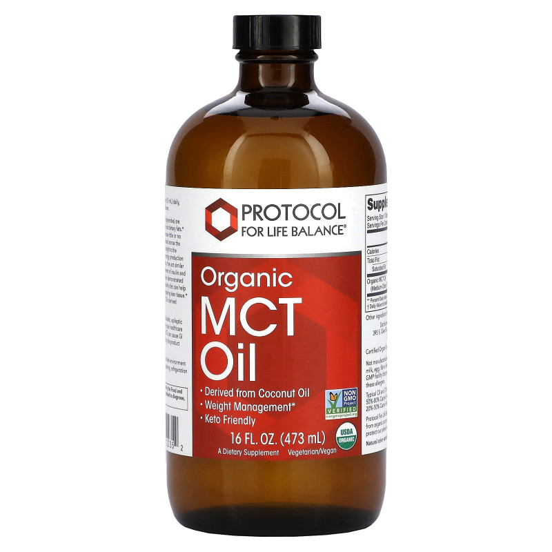Масло MCT, Organic MCT Oil, Protocol for Life Balance, органик, 473 мл