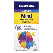 Магній, для сну, протидії стресу та підтримки когнітивних функцій, Magnesium Mind, Enzymedica, 120 капсул