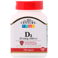 Вітамін D3, Vitamin D3, 21st Century, 1000 МО, 110 таблеток