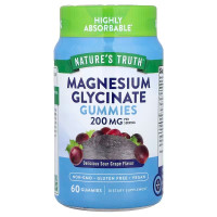 Магний глицинат, Magnesium Glycinate Gummies, Nature's Truth, вкус винограда, 200 мг, 60 веганских жевательных конфет (100 мг на жевательную конфету)