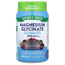 Магній гліцинат, Magnesium Glycinate Gummies, Nature's Truth, смак винограду, 200 мг, 60 веганських жувальних цукерок (100 мг на жувальну цукерку)