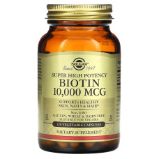 Биотин, Biotin, Solgar, сверхвысокой эффективности, 10000 мкг, 120 растительных капсул