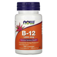 Витамин В12 и фолиевая кислота, B-12 With Folic Acid, Now Foods, 1000 мкг, 100 конфет