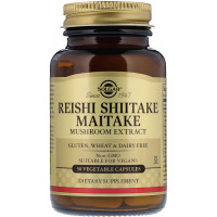 Лечебные грибы рейши, шиитаке и майтаке (Reishi Shiitake Maitake), Solgar, экстракт, 50 капсул