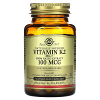 Витамин К2, Naturally Sourced Vitamin K2, Solgar, натуральный, 100 мкг, 50 вегетарианских капсул