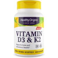 Вітамін D3 і К2, Vitamin D3 + K2, Healthy Origins, 60 гелевих капсул