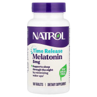 Мелатонин, Melatonin, Natrol, медленное высвобождение, повышенная сила действия, 5 мг, 100 таблеток